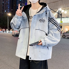 外套男学生潮流三条杠连帽夹克春秋青少年帅气冲锋A436-2681-P75，男装夹克，电商A436