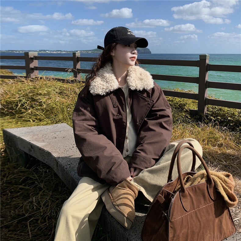 咖色韩系复古翻领羽绒服外套女冬季小个子韩系90白鸭绒加厚派克服,女装羽绒服,2C326