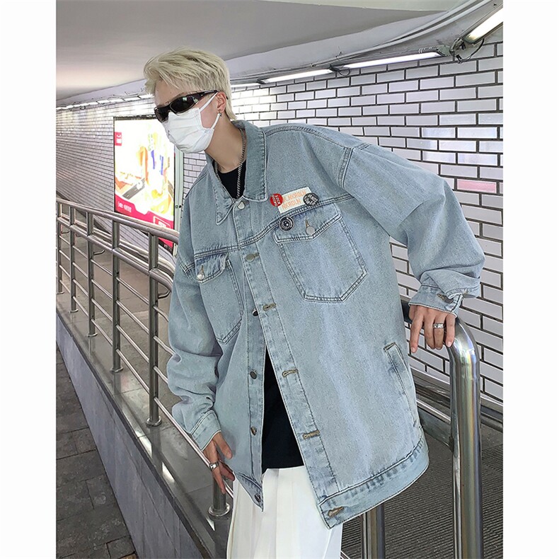 徽章装饰牛仔外套男秋季复古工装夹克高级感痞帅夹克衫WJ041-P63,男装夹克,星座1008