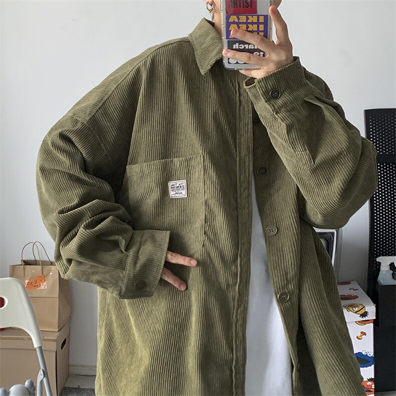 秋冬灯芯绒加绒加厚长袖衬衫外套港风保暖宽松中性风潮H222/P65,男装衬衫,电商A221A