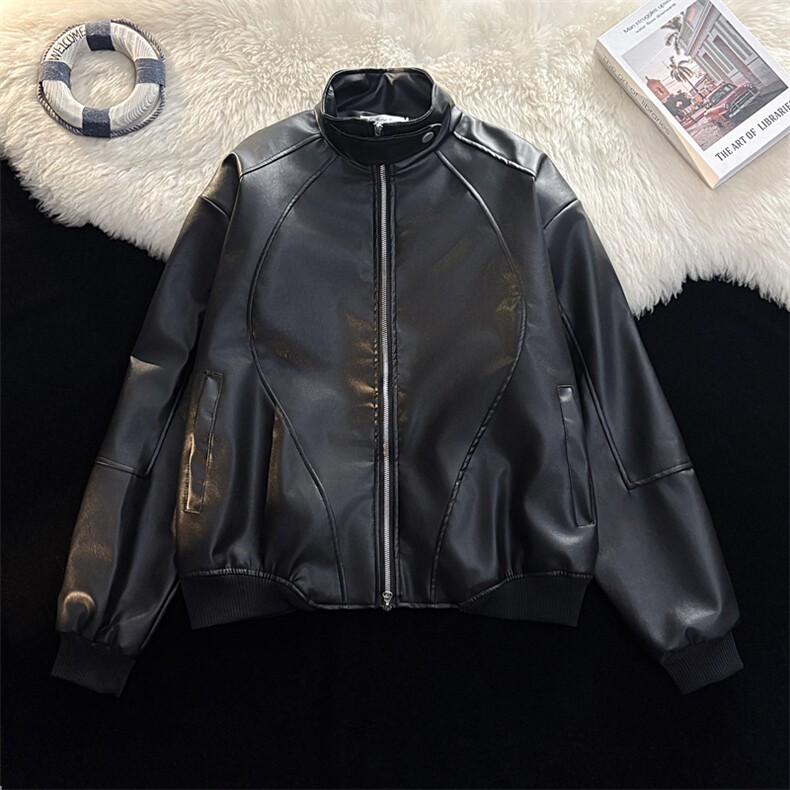 秋季新款高级感机车服潮流宽松设计PU皮衣外套图片
