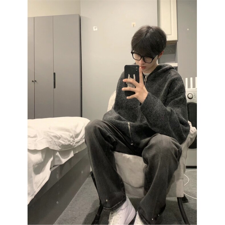 706-1-MY043-P65秋冬男士落肩OS慵懒风拉链针织衫开衫毛衣外套,男装针织衫/毛衣,星座706-1