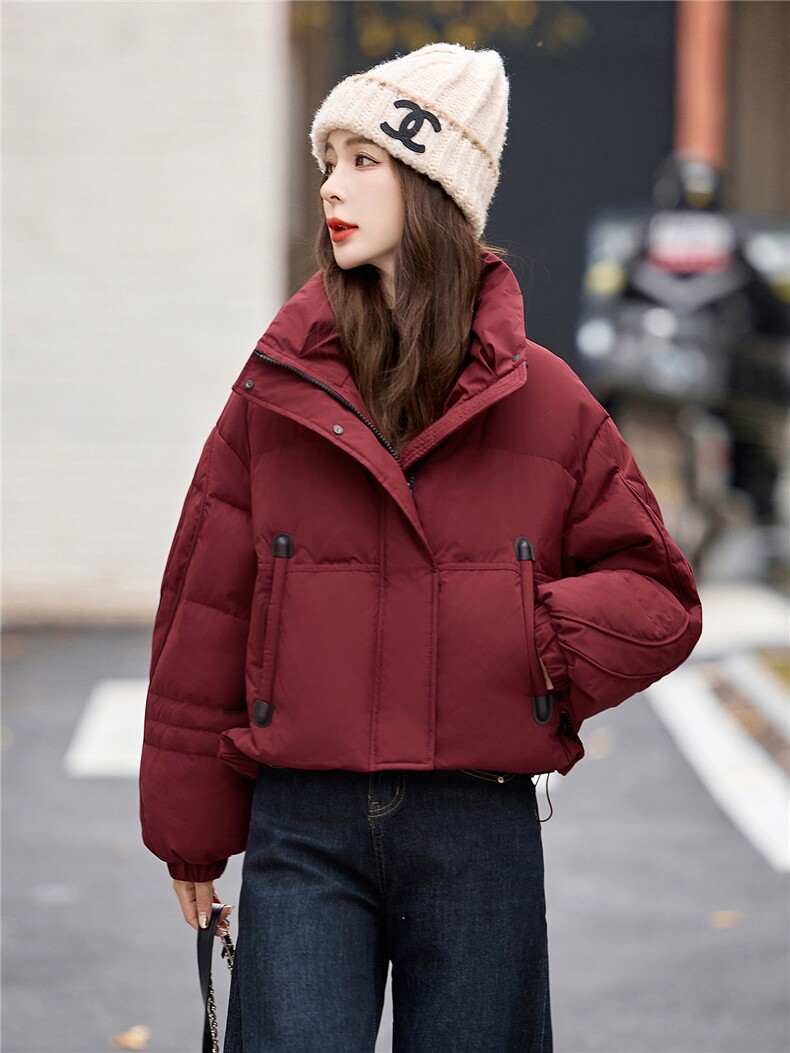 时尚休闲立领短款羽绒服女2025冬季新款宽松加厚保暖90白鸭绒外套,女装羽绒服,艾尚靓装