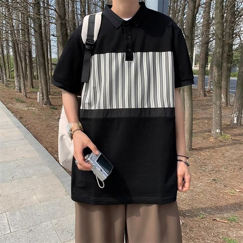 短袖POLO衫男文艺潮流宽松型气质2023慵懒潮夏季新款T恤WB052-P30图片
