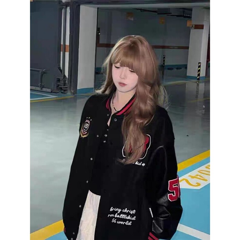 潮高街徽章刺绣pu皮拼接夹克男女青少年学生百搭潮流棒球服外套,男装夹克,星座1210-1