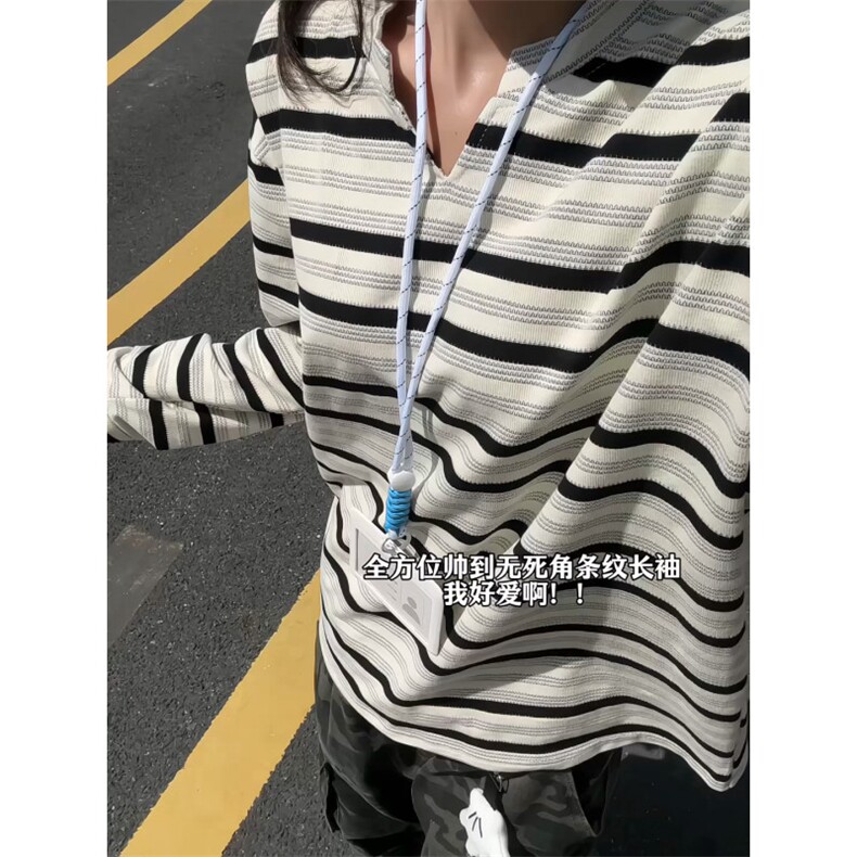 XZ809A/SYR42/P50/控68美式复古撞色条纹V领长袖T卫衣,男装T恤,星座809A(原222-1)