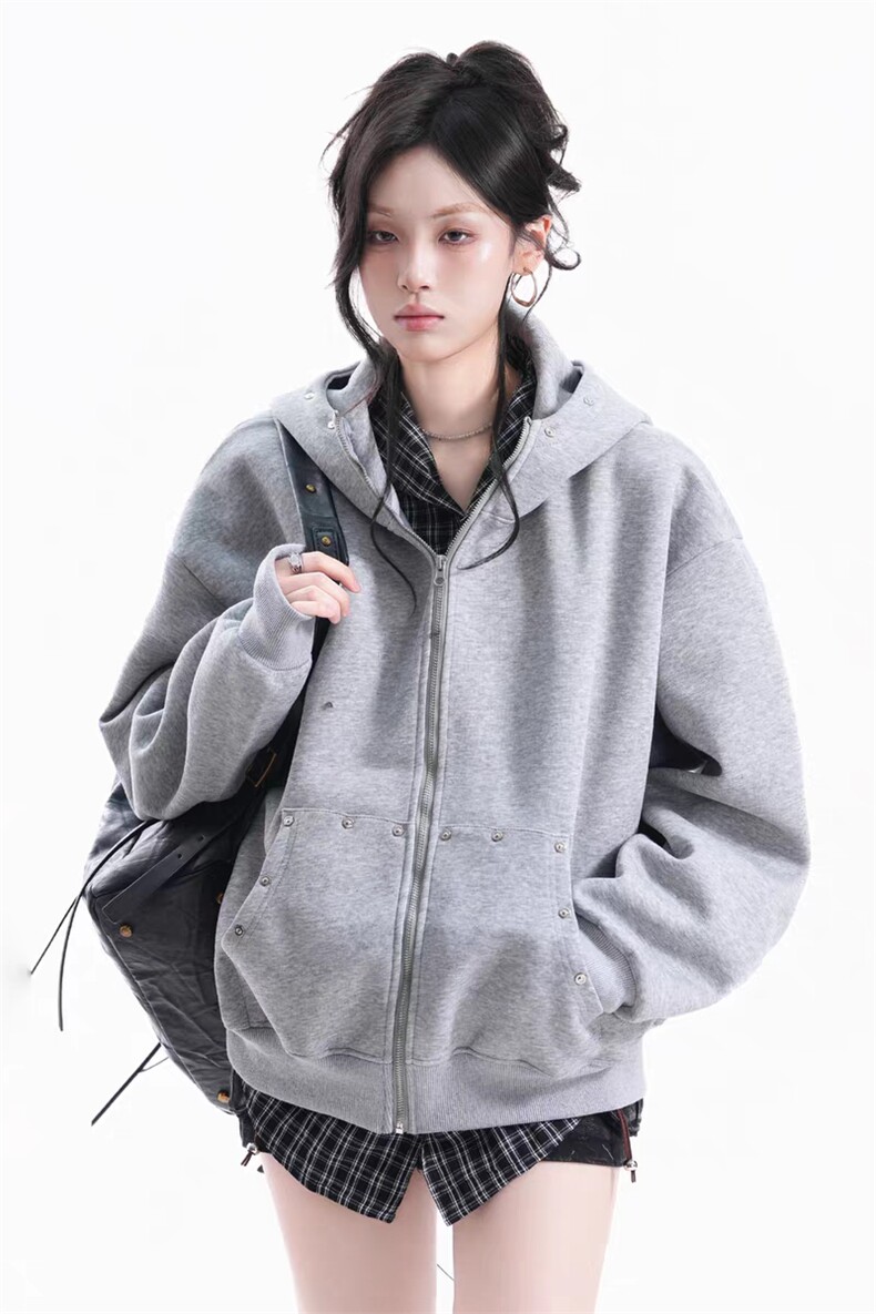 网T重磅全棉boxy短款380克铆钉卫衣短宽开衫外套男潮AH926-特P48,女装短外套,星座610B-1