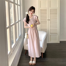 小香风粉色收腰露背连衣裙女2025夏季新款流行爆款绝美减龄长裙子，女装连衣裙，慧尚2-185