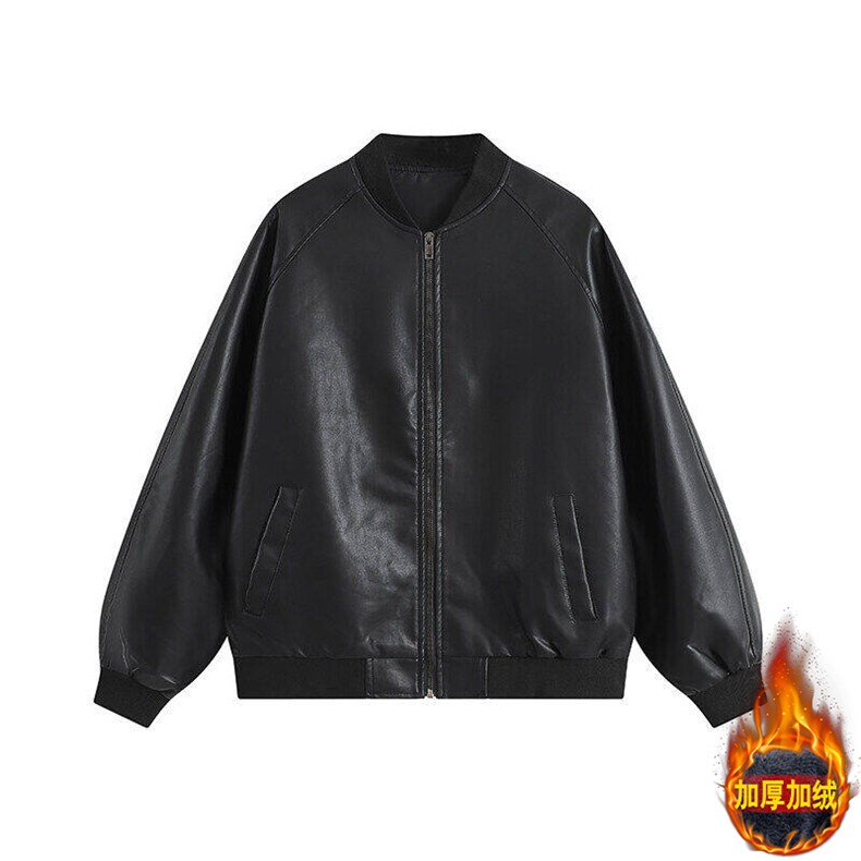 新款加绒加厚皮衣皮夹克潮酷男PU机车夹克309B-3-6602-P65图片