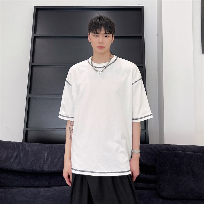 短袖T恤男夏季新款潮流半袖明辑线纯棉上衣宽松A345-258-P50,男装T恤,电商A345