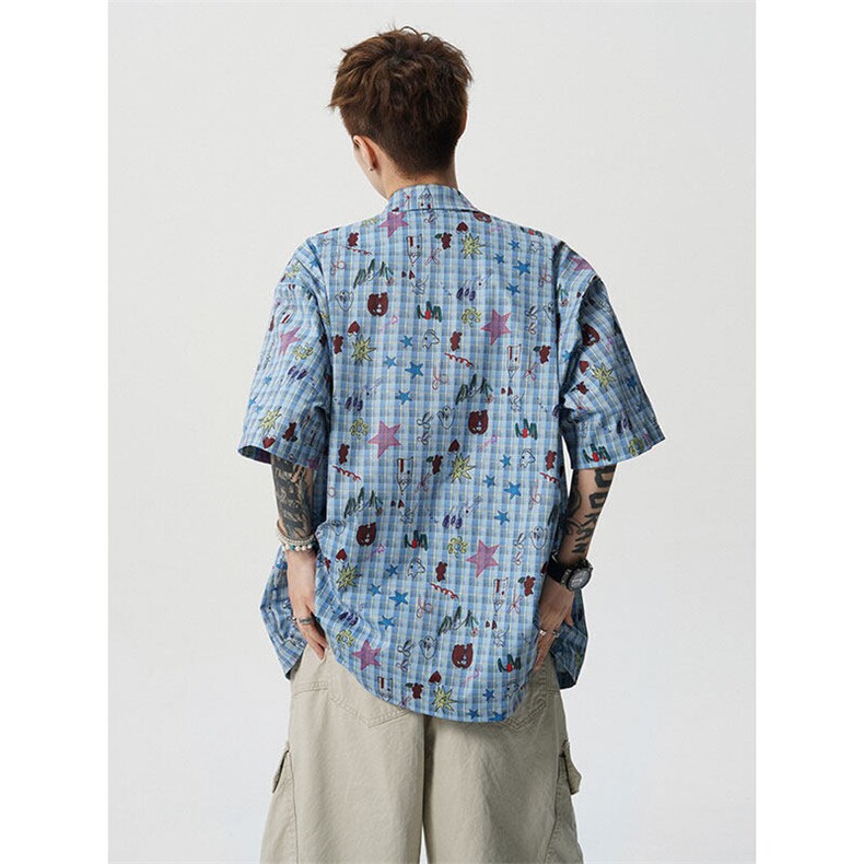 CS1141-特P35控68花衬衫男短袖夏季休闲薄款冰丝半袖宽松大码,男装T恤,电商A059