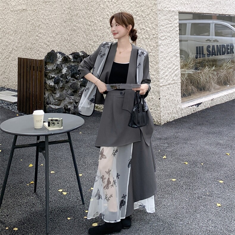 2025年秋季新款西装网纱女通勤套装洋气25-35周岁,女装套装/套裙,橙子家