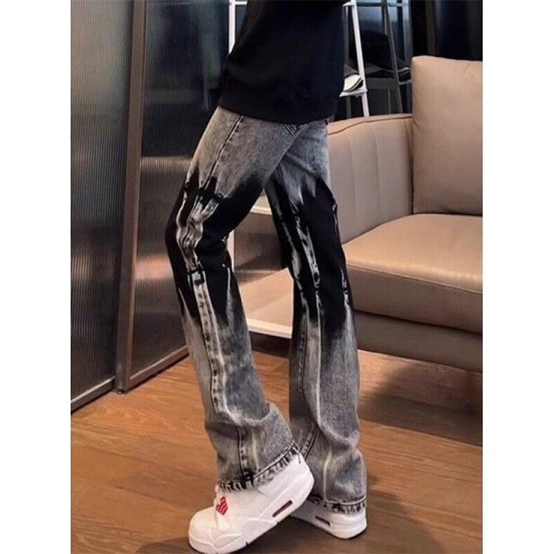 裤子渐变扎染牛仔裤男设计感小众窄版直筒显瘦微喇裤NZ2101,男装牛仔裤,星座1116A（原606A-3）