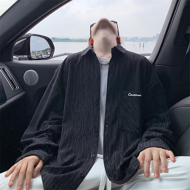 衬衫男秋季新款港风宽松大码灯芯绒扎染刺绣长袖衬衣CS8102-P42,男装衬衫,星座214-3