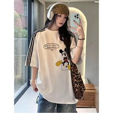 抖音得物品质二开240克宽松纯棉美式潮牌印花三条杠中性风短袖T恤，男装T恤，电商A486-1