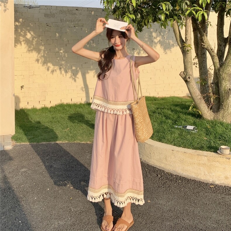 现货-夏处新款粉色两件套裙203-8905-P145-K218,女装套装/套裙,浪娴服饰