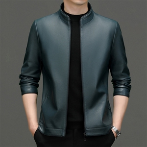 皮衣中青年男士秋冬季休闲机车服新款商务立领加绒皮夹克外套男装