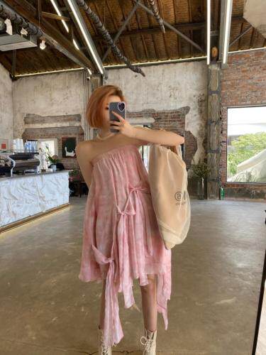 拼接系带蝴蝶结抹胸裙，胸罩，ceelphy