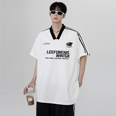 V领美式重磅条杠插肩袖印花时尚潮牌有型短袖T恤上衣T355-P38，男装T恤，电商C307