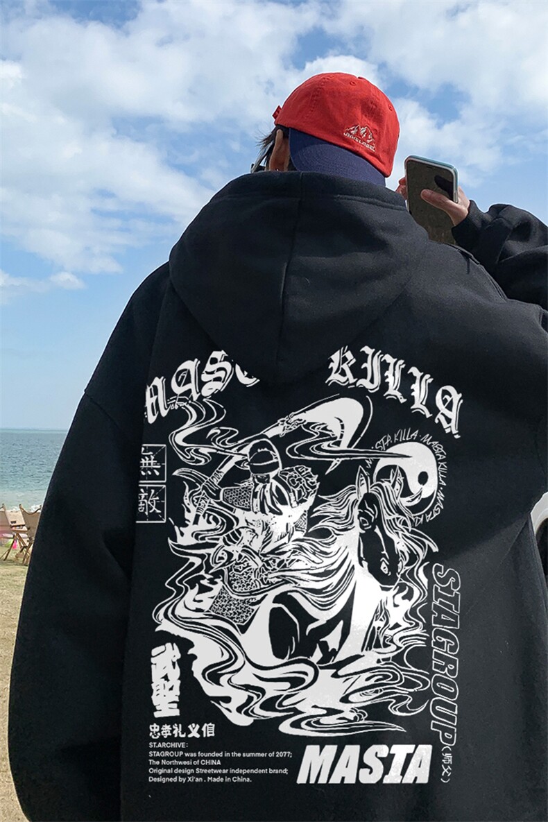 ！秋季重磅宽松大码港风关公印花连帽卫衣LW39-特p35,男装卫衣,星座508（原C305）
