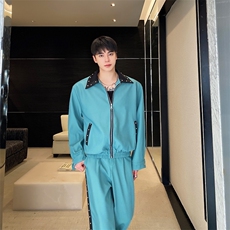 春秋韩版撞色拼接铆钉宽松短款夹克外套阔腿裤二件套男女316-P205，男装夹克，电商A345