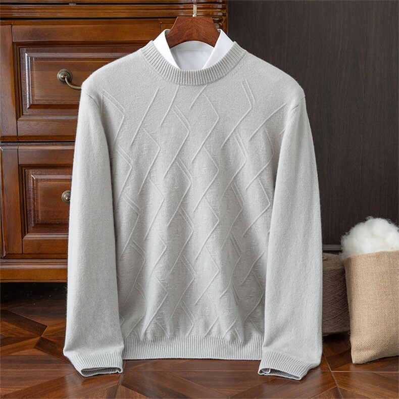 2024秋季新款羊绒爱马花圆领长袖套头衫，男装羊绒套衫，米亚康羊绒