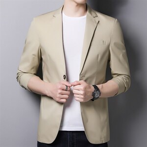 2023秋季新款男士上衣中年商务休闲时尚百搭男装长袖西服外套,男风衣里面搭配衬衣要扎进去吗图片