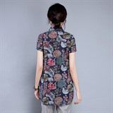 排多扣原创设计碎花2021年夏季短袖修身纽扣印花衬衫，女装衬衫，丽影随形