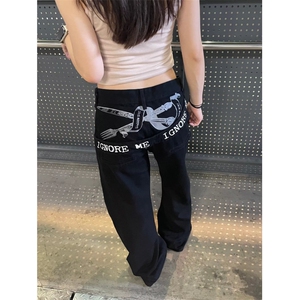 美式复古廓形拼接牛仔裤女辣妹宽松bf慵懒风弯刀裤潮N22170-P53图片