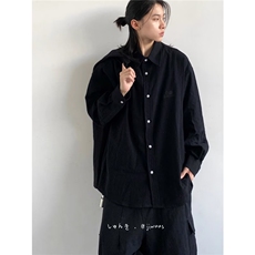春秋新款日系复古中性风基础款衬衫纯色男女刺绣宽松休闲上衣外套，男装夹克，星座1210-1