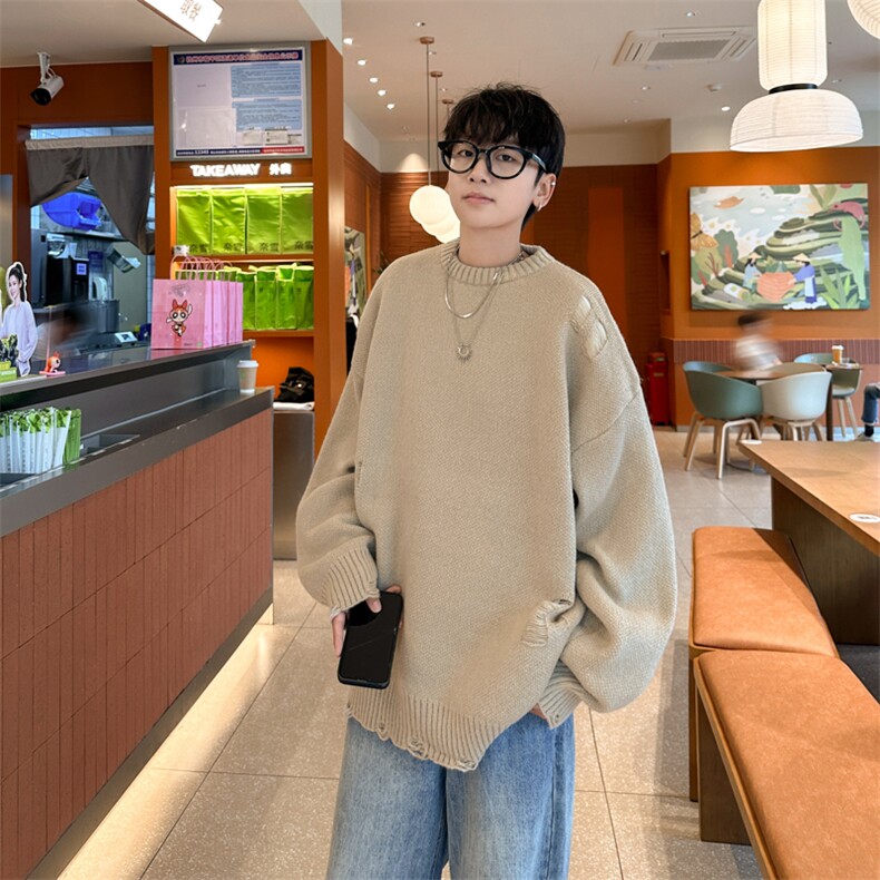 2024新款韩系镂空破洞针织衫男秋冬毛衣文艺日系现货W8493-P40,男装针织衫/毛衣,星座512-4