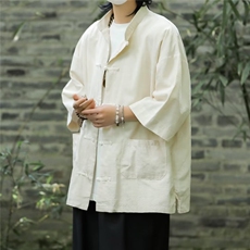 新中式男装中山装男女同款麻棉风复古中袖衬衣唐装C4538，男装民族服装，星座1116A-1（原606A）