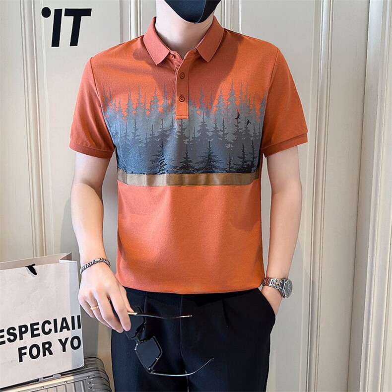 店主风社会小伙男士印花翻领POLO衫男休闲上衣301A-1/PL113/P53，男装Polo衫，星座301A-1