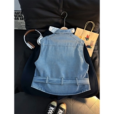 美式工装牛仔马甲男女夏季潮牌无袖坎肩背心潮流方领潮流夹克外套，男装背心/马甲，星座601-1