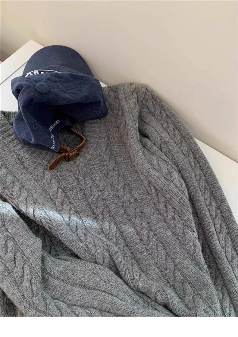 时尚百搭宽松V领羊毛衫女款秋冬新款红色针织衫,女装羊毛衫,恩泰羊绒