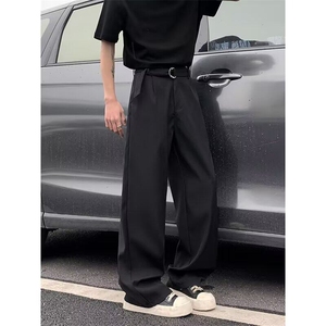黑色垂感西裤男美式潮牌宽松高级感百搭阔腿休闲长裤X323-P45图片
