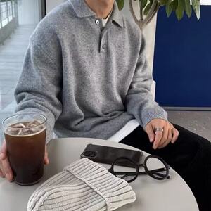 polo领毛衣男秋冬季韩版潮流休闲长袖翻领针织衫宽松上衣 M7089图片