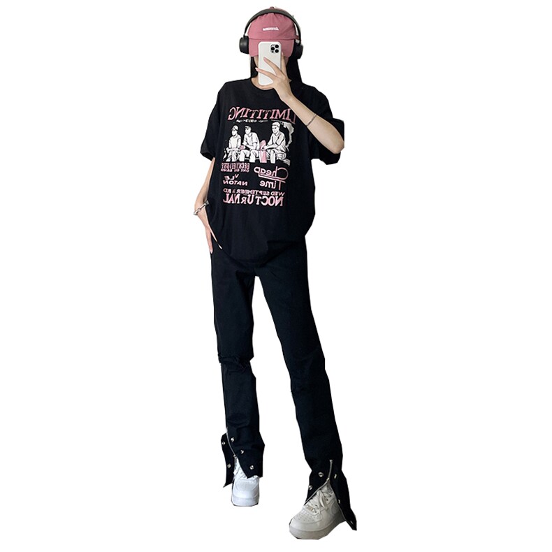 美式高街ins小众拉链hiphop排扣破洞休闲牛仔裤货号K642P60控78,男装牛仔裤,电商A063