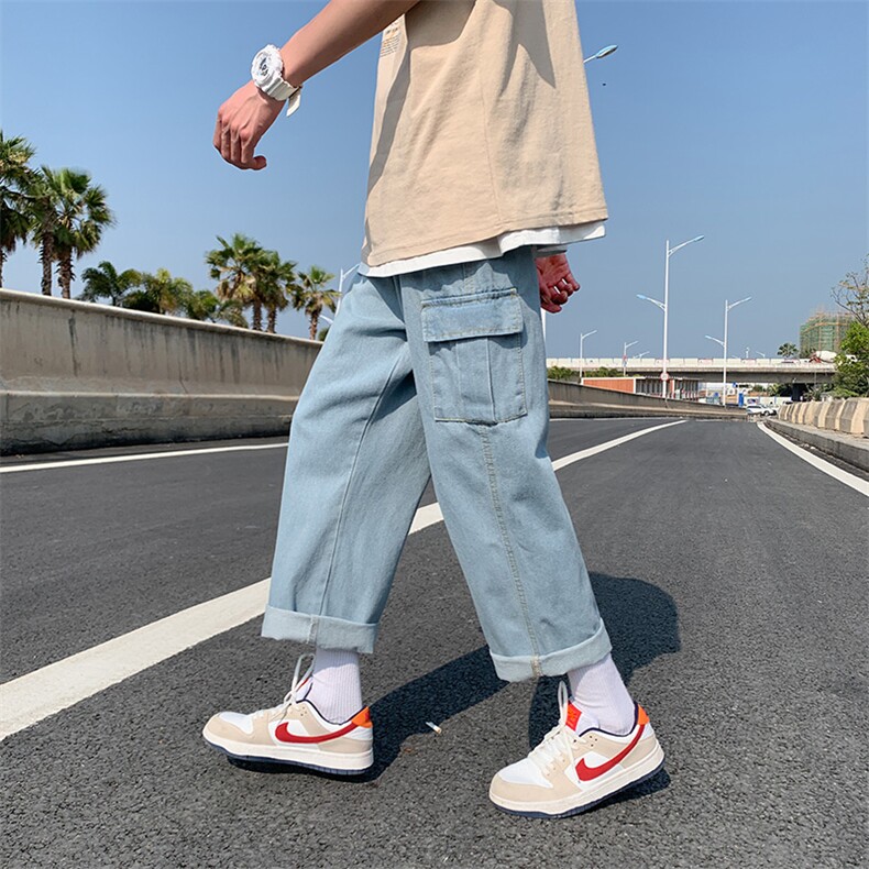 阔腿牛仔裤男韩版网红潮牌ins宽松痞帅直筒工装裤N5008-P45控价59,男装牛仔裤,星座1008