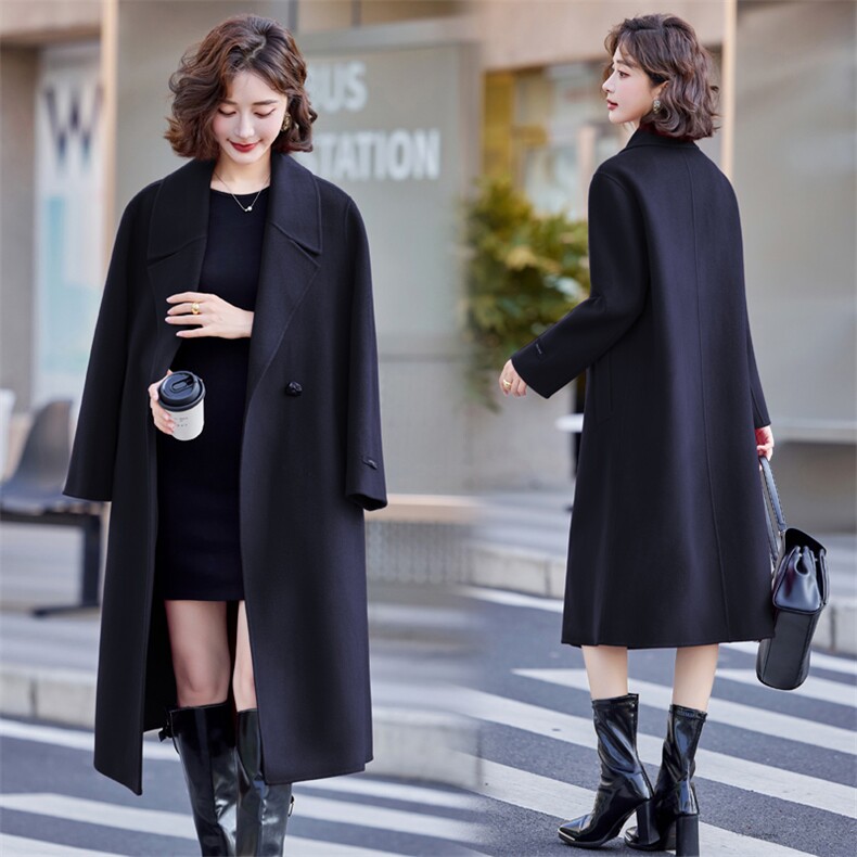 24秋冬新款中长款女时尚气质通勤简约专柜双面羊绒大衣外套，女装双面呢大衣，小荷流