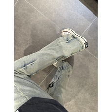 美式高街休闲裤黄泥色牛仔裤直筒火焰残影微喇裤，男装休闲裤，星座410-7