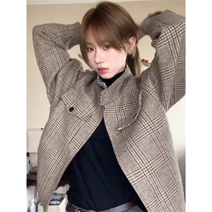 现货美式千鸟格哈灵顿夹克男春秋款高级感短款立领cleanfit网图图片