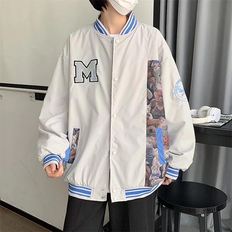 港风宽松棒球服男刺绣拼接夹克青少年立领长袖HY06P60，男装夹克，星座1116-2