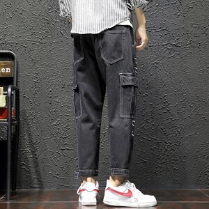 2021秋冬新日系瓷砖墙工装大码男束脚宽松九分牛仔裤K550-P55图片