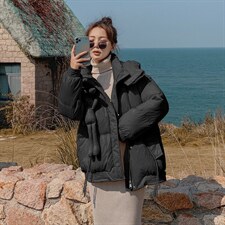2021冬季新款韩版宽松中长款休闲连帽羽绒服女配挂件小兔子，商品下架区，帛香坊