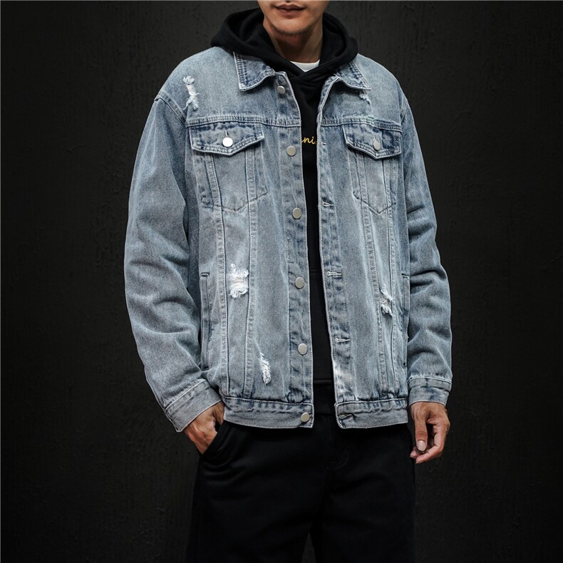 jk675-p75M-5XL黑墙ins牛仔夹克拉链破洞大码男日系CITYBOY,男装夹克,星座103A
