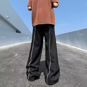 小众设计感牛仔裤男春季潮牌美式复古宽松阔腿直筒拖地长裤子NK95图片