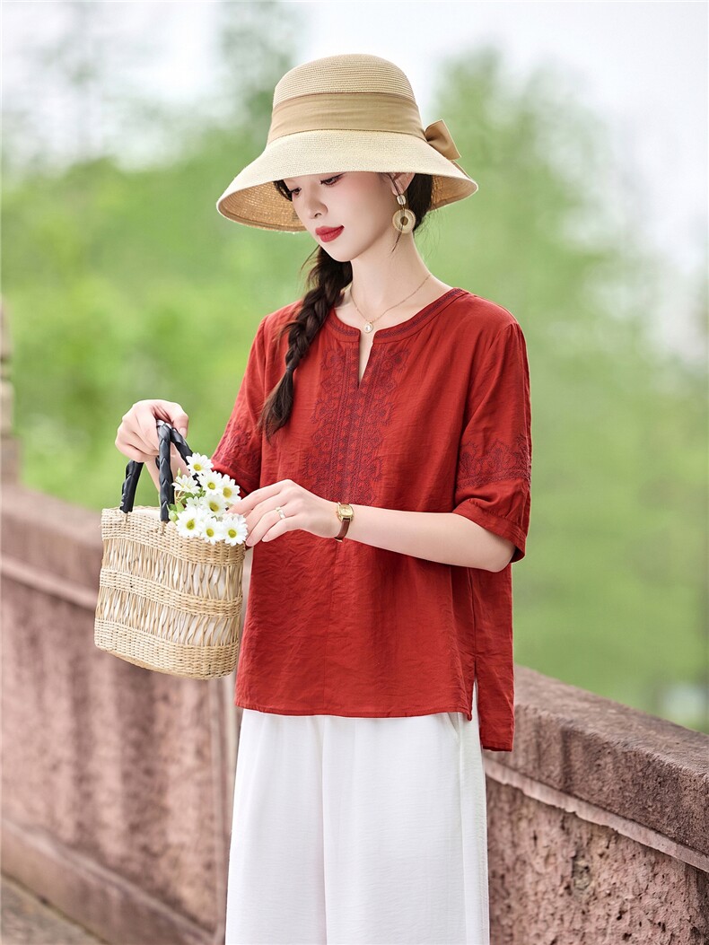 时尚洋气优雅刺绣套装女2026夏季新款复古气质宽松阔腿裤两件套,女装套装/套裙,魅影