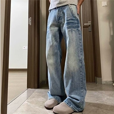 水洗百搭直筒长裤美式复古潮牌高街做旧宽松阔腿裤男女A3115-P50，男装休闲裤，星座208-5
