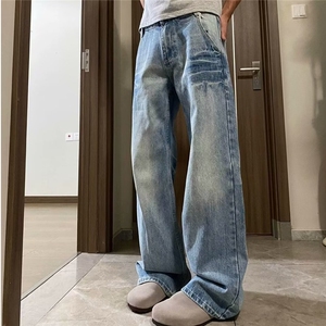 水洗百搭直筒长裤美式复古潮牌高街做旧宽松阔腿裤男女A3115-P50图片